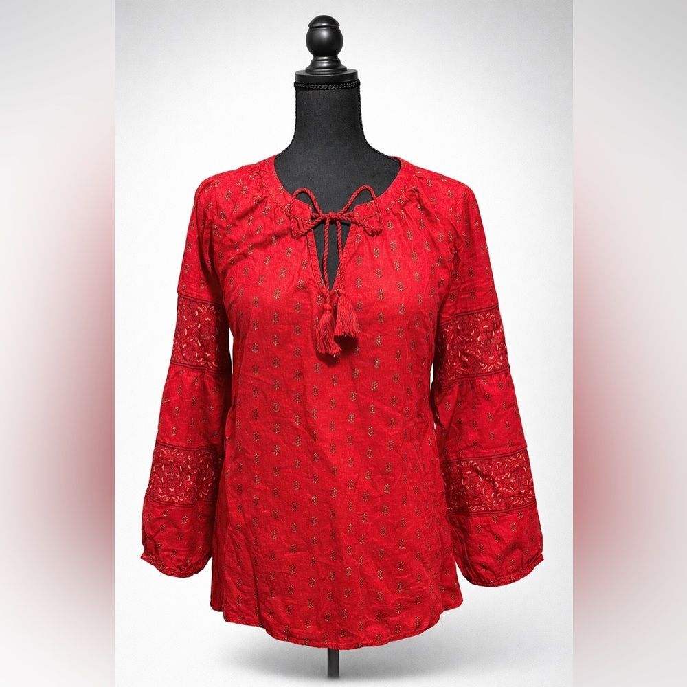 Sonoma Red Boho Peasant Tunic Top S